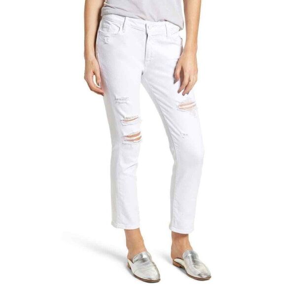Paige Womens Bridgette Mid Rise Crop White Destroyed Jeans 26 - Picture 12 of 12